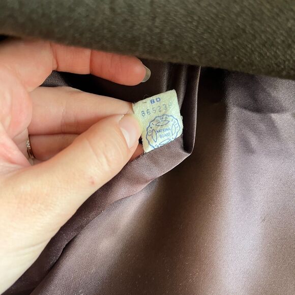 Vintage Trench Coat Women's Large Mink Fur Neck Brown Green 1950s Winter Button - Picture 6 of 14